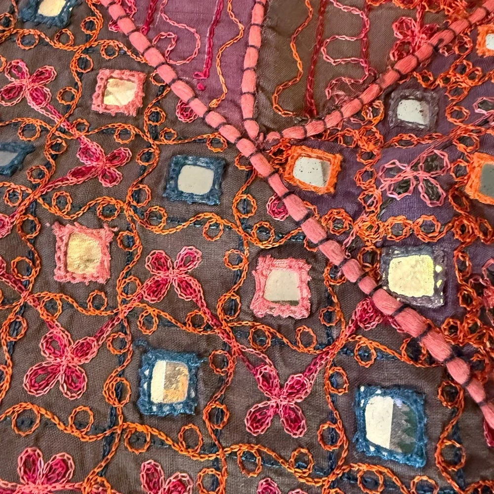 Hand-Embroidered Indian Wall Hanging Tapestry - Red Multi