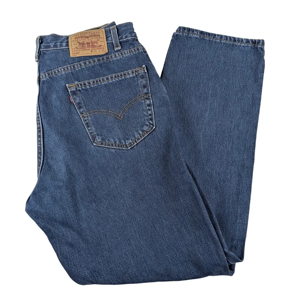Levi's 505 Mens Reg Fit Y2K Straight Leg Jeans Blue Medium Wash W36 L30 USA Made