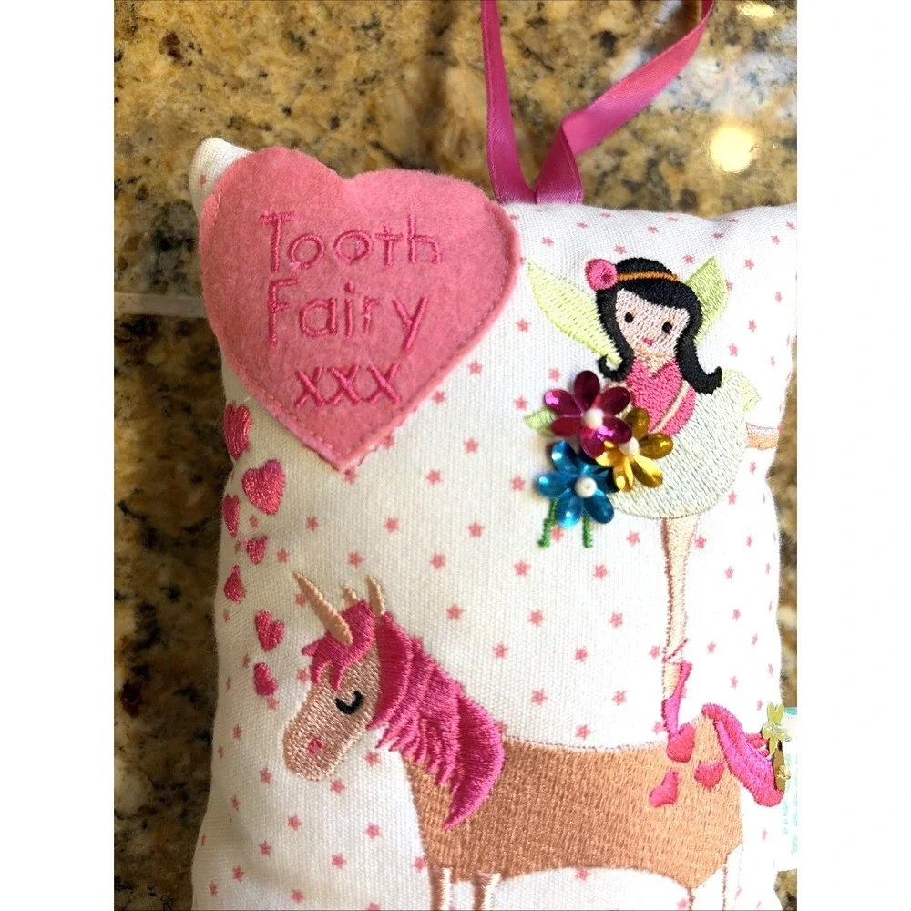 Tooth & Rock Polka Dot Unicorn Heart‎ Plush Tooth Fairy Pillow Door Hanger