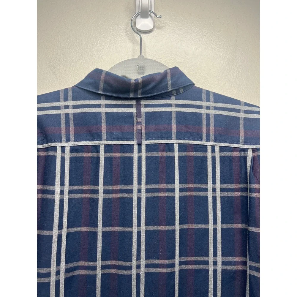 Banana Republic Luxe Camden Fit Flannel Shirt Mens Large Navy Blue Plaid Cotton