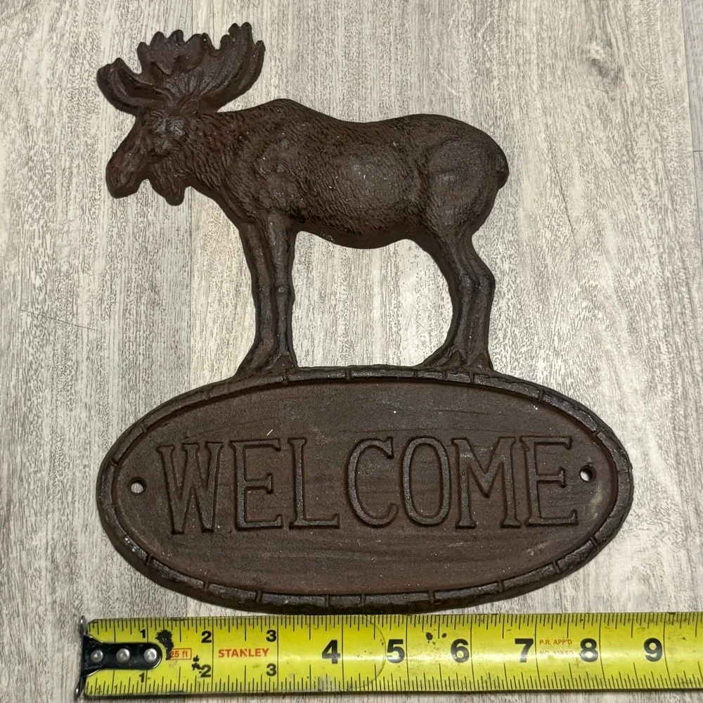 Cast Iron Moose Welcome Sign Rustic Outdoor Wall Decor Heavy‎ Duty