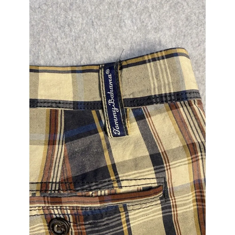 Tommy Bahama Men's Chino Shorts Plaid Flat Front Brown Beige Sz 36‎