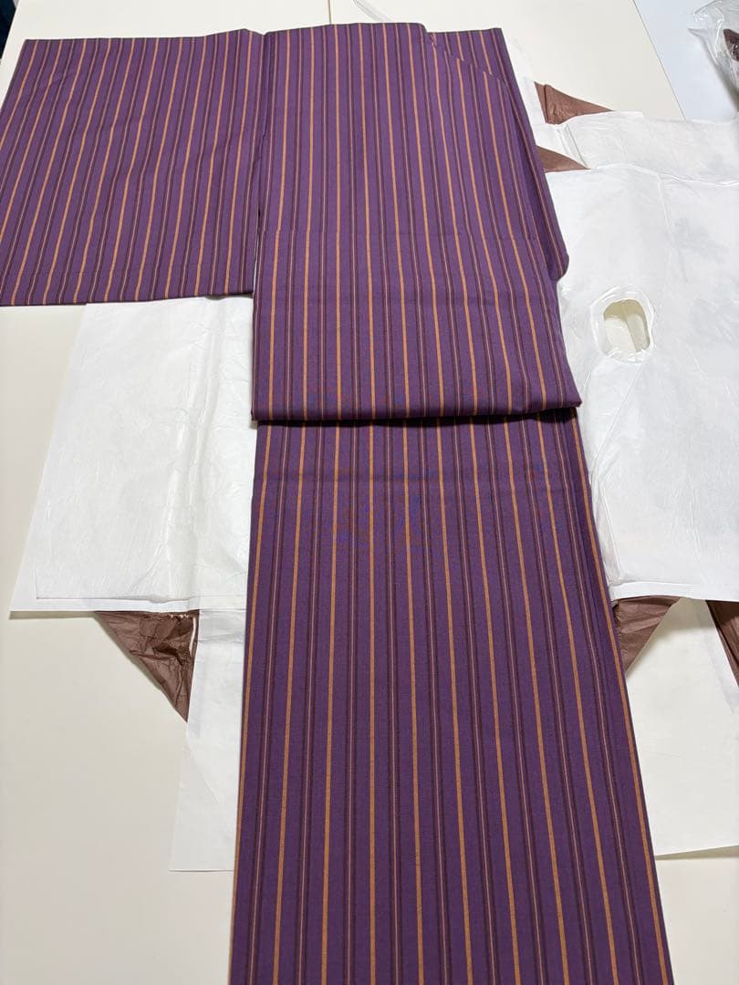 Wool striped pattern, relaxed fit, casual kimono, purple base, hand-sewn from bolt, unlined